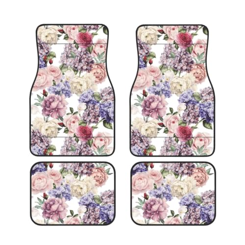 Alfombrillas de coche flores de acuarela juego de 4 accesorios antideslizantes de neopreno