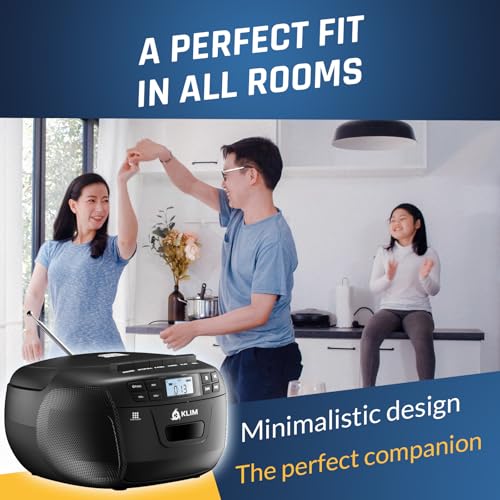 Image of KLIM CD Player & Cassette Tape Player with Case, Bluetooth Boombox, AM /FM Radio, Stereo Sound, Remote, CD and Cassette Combo, Tape Recording, USB Drive, AUX, AC /DC Powered