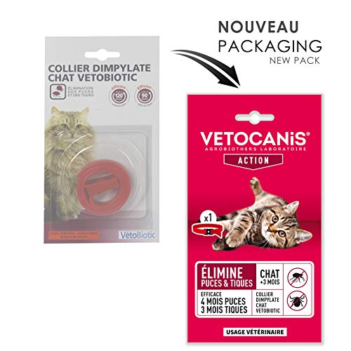 VETOCANIS COLLIER DIMPYLATE VETOBIOTIC| 4 Mois et Anti-Tiques 3 Mois Chat>3 Mois|Élimine les Puces Traitement à Usage Vétérinaire pour Chat|Couleur Rouge – Image 3