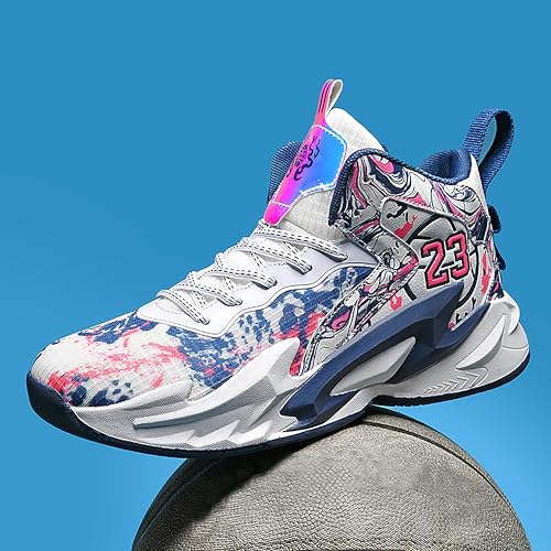 Image of Men's High-Top Basketball Shoes Anti-Slip and Wear-Resistant Soles Running Shoes Graffiti Design Fashionable Sports Shoes