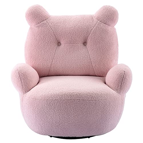 Swivel Chair, Velvet Pink Armchair, 360 Degree Swivel Barrel Chair, Teddy Short Plush Particle Accent Chair, For Bedroom, Living Room, Hotel, Office, Lounge, Pink #TOP7