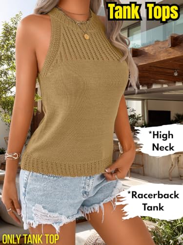 Image of ChiaoLezhee Women's Summer Knit Tank Tops, Racerback High Neck Lightweight Sweater Vest, Dressy Casual Outfits