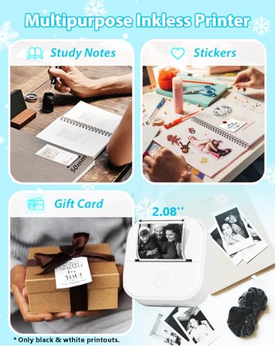 Image of Phomemo Sticker Printer- Print Pods Mini Sticker Printer Maker, Inkless Machine Portable T02, Bluetooth Thermal Pocket Photo Maker for Study Notes, Daily, Photos, DIY, White
