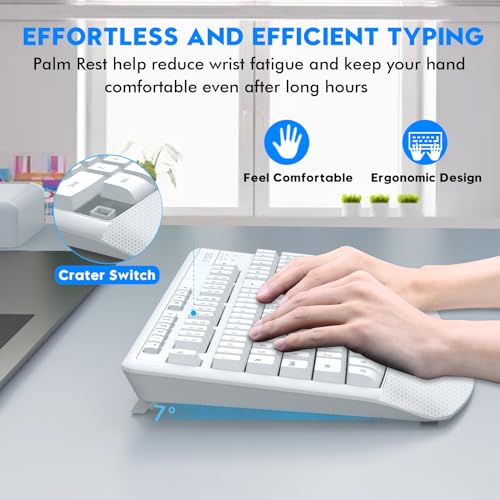Image of Wireless Keyboard and Mouse Combo, Full Size Ergonomic with Wrist Rest