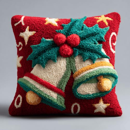 WallustrioaW Kit De Almohada De Gancho De Pestillo Preimpreso Campanas De Navidad Kit De Gancho De Pestillo De Cruz Para Adultos Y Niños Decoración Del 43 * 43Cm