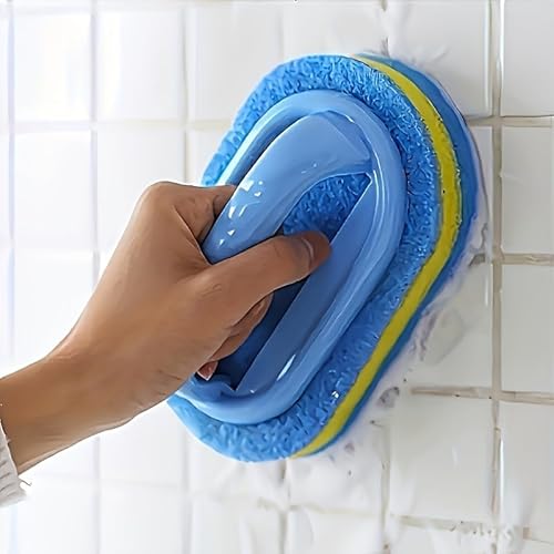 Cleaning Brush All Purpose for Bathroom Kitchen Bathtub Toilet Cleaner Shower Sponge Scrubbing, Cleaning Sponge Brush Sturdy Comfortable Handle (Blue)