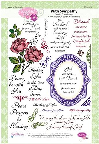 Justrite CR03570 23-Piece Papercraft Clear Stamp Set, 6 by 8-Inch, with Sympathy