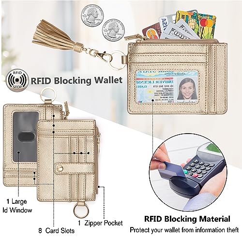 Image of KNGITRYI Small Wristlet Wallets for Women RFID Credit Card Holder Wallet Keychain Wristlet Wallet Credit Card Wallets for Women (Gold)