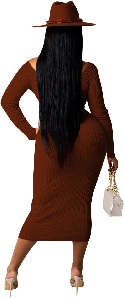 Women's Maxi Dress Sexy Bodycon Long Sleeve Pullover Hoodie Casual Slim Sweatshirt - Image 4