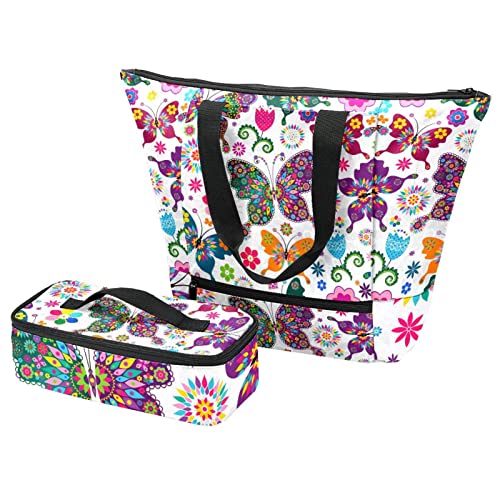 Sac fourre-tout avec boîte à déjeuner papillon et sacs isolants