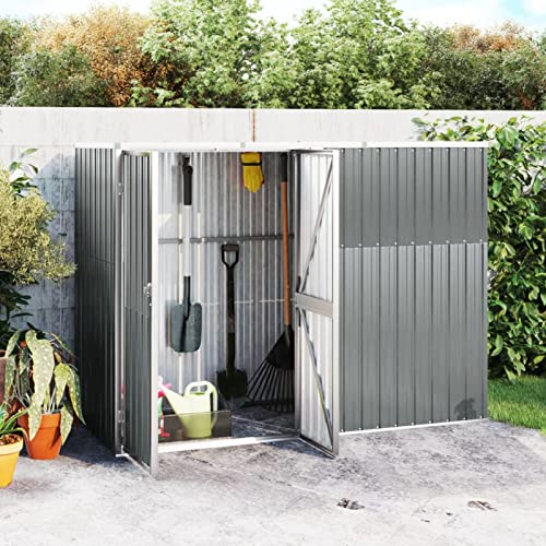 Verderoom Gartenhaus Metall Geräteschuppen Garten Schuppen Gartenhütte Gerätehäuser Geräteschrank Container Haus Fahrradschuppen Verzinkter Stahl-Grau-225 x 89 x 161 cm