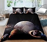 Timiany Kids Funda Nórdica Sistema Solar Juego De Cama De Microfibra para Niños Y Adolescentes Planetas Y Estrellas con Cremallera 135x200cm + 80x80cm (Universo-B,220x240+80x80)