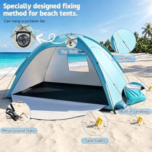 Toldo de playa portátil e impermeable con protección solar UV y tres puertas ventiladas 6