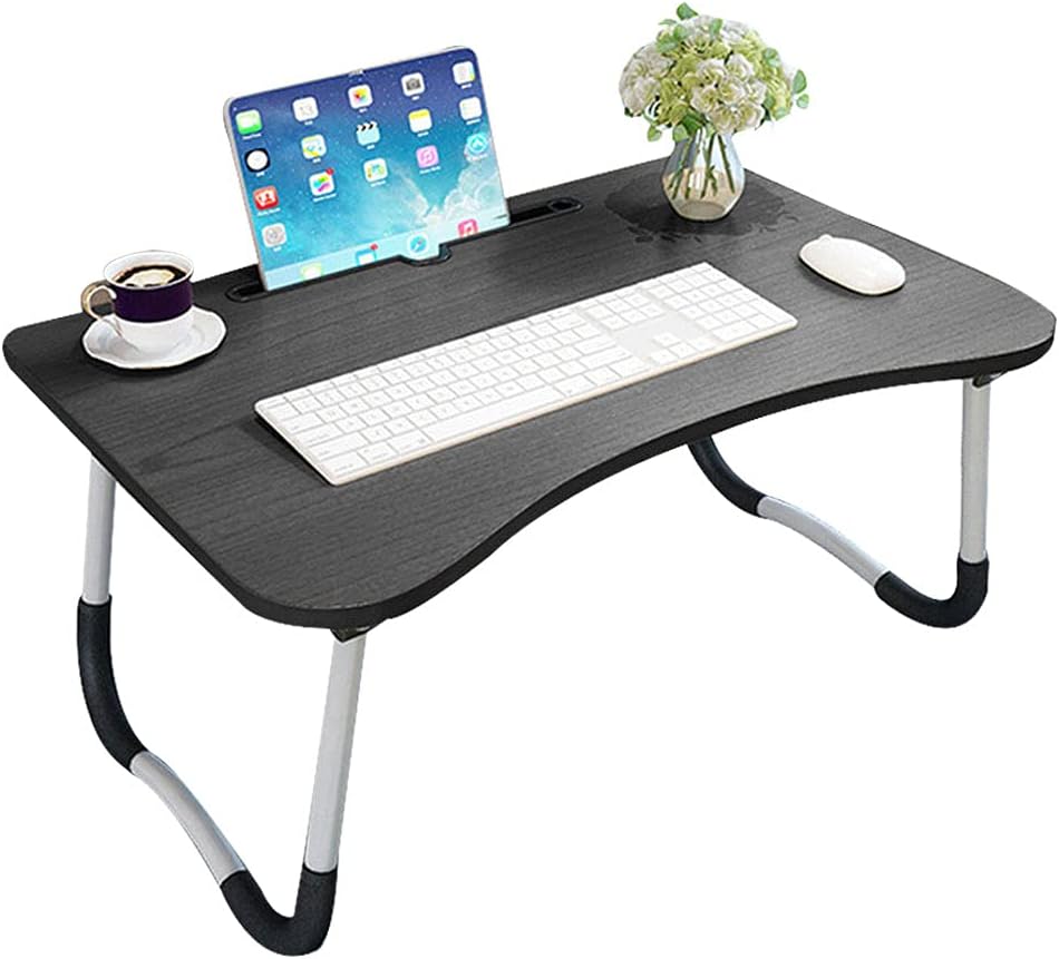 Foldable Laptop Table, Portable Standing Bed Desk, Breakfast Serving Bed Tray, Notebook Computer Stand Reading Holder for Couch Floor, Black