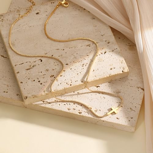 cross necklace for women 14k gold silver plated dainty small cross pendant choker simple trendy cute cross charm chain necklace easter basket stuffers baptism religious faith jewelry gift