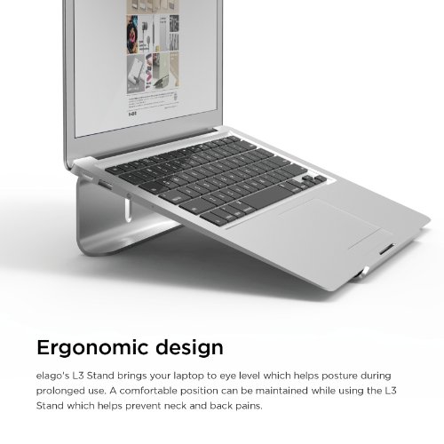 Elago L3 Stand [Silver] - [Premium Aluminum][Prevents Bad Posture][Natural Heat Sink] - For Laptop Computers #TOP1