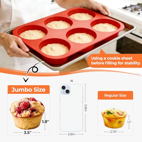 Image of Jumbo Muffin Pan, 3.5 Inch Large Muffin Pan 6 Cup Silicone Jumbo Cupcake Tin for Baking Food Grade Silicone Mold Non Stick