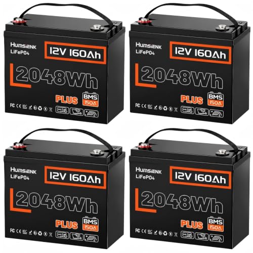 Image of HumsiENK 4 Pack 12V 160Ah (150A) Plus LiFePO4 Lithium Battery 2048Wh Energy