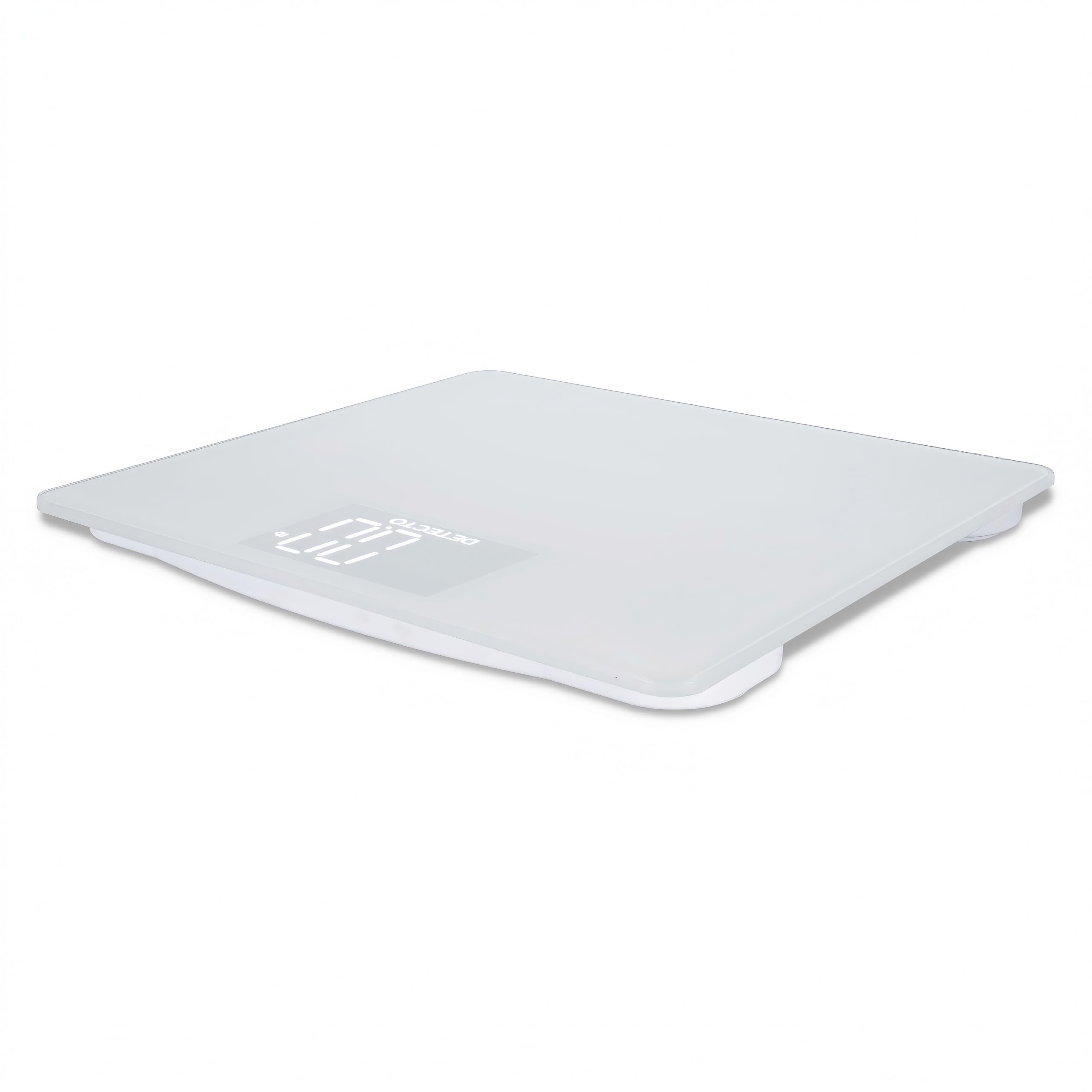 DETECTO Báscula digital de baño, pantalla oculta cuando está apagada, altamente precisa, plataforma ancha, pantalla fácil de leer, alta capacidad de 450 libras, incluye baterías