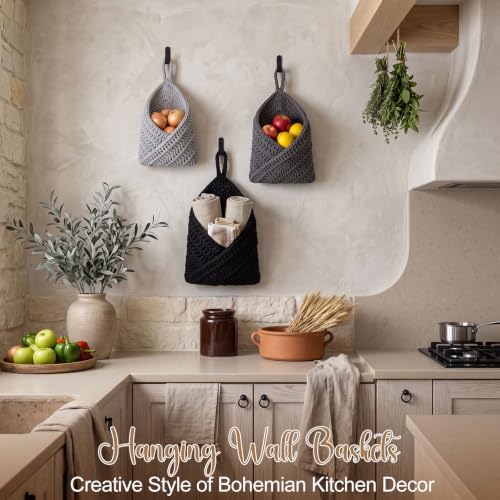 Image of Honeydak 3 Hanging Baskets, Grey, White, Dark Grey, Triangle, Cotton Rope