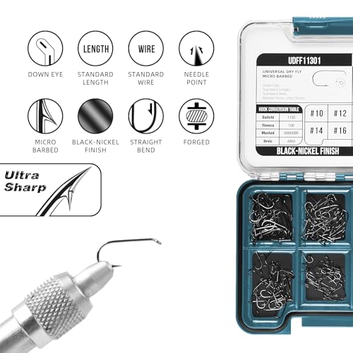 Image of SF 10# 12# 14# 16# Fly Tying Hooks Kit Assortment Micro Barbed High Carbon Steel Standard Dry Curved Nymph Scud Pupa Fly Fishing Hook 240Pcs with Waterproof Magnetic Hook Box