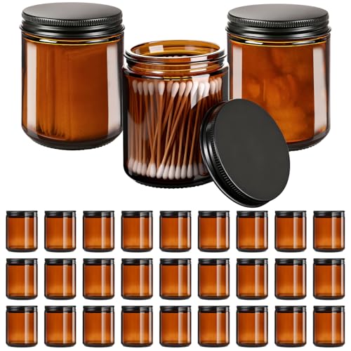 8oz Amber Glass Jars with Airtight Lids (30Pack) - Empty Candle Jars for Candle Making Cosmetic Jars for Creams Lotions
