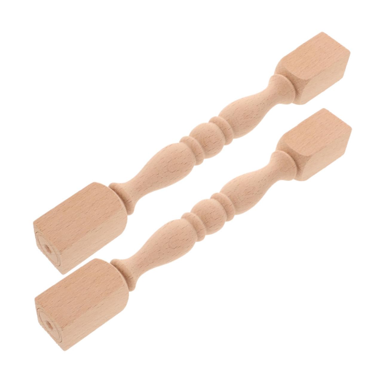 WOONEKY 2pcs Yuanbaozhu Cabinet Stair Spindles Wood Roman Column Post Unfinished Cabinet Baluster Wood Spindles Furniture Parts Staircase Balusters Unpainted Wood Baluster Wooden
