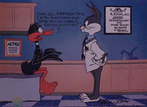 Chuck Jones Artwork Depicting Dr Bugs Bunny and Daffy Duck as His Patient. Ltd Print Matted to 8" x 10"