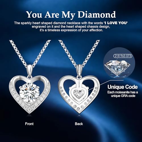 Moissanite Heart Pendant Necklace for Women - 925 Sterling Silver D Color VVS1 Diamond Chain Necklaces Dainty Luxury Love Jewelry Gifts Wedding Anniversary Birthdy to Womens Wife Mom Girlfriend Her3