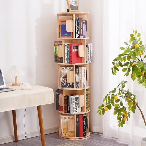 Estantería de madera maciza circular premium con eje giratorio de 5 niveles para libros