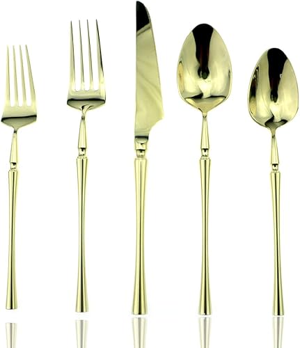 Miniatura 1 de JASHII Juego de cubiertos de lujo de 20 piezas de acero inoxidable 1810 para 4 personas, incluye cuchillo de cena, tenedor, cuchara, apto para