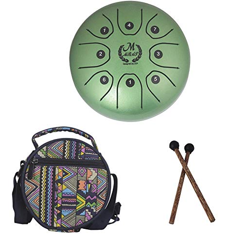 mooderff Mnii Tambour de Langue en Acier, 5.5 PoucesTambour À Main Handpan Instrument Brahma Drum avec Sac de Batterie, Maillets