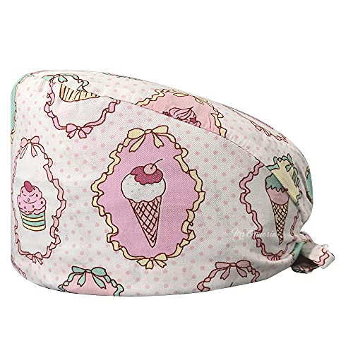 niaahinn Working Cap with Buttons for Women Adjustable Scrub Hat with Sweatband Nusing Hat with Cute Prints (12080)