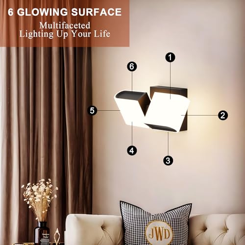 Image of LED Indoor Wall Sconce - Modern Interior 12W 3000K Adjustable Wall Mounted Light Fixtures, Acrylic Glass Wall Lights for Stairway, Interior LED Wall Light for Hallway, Black,Not Dimmable