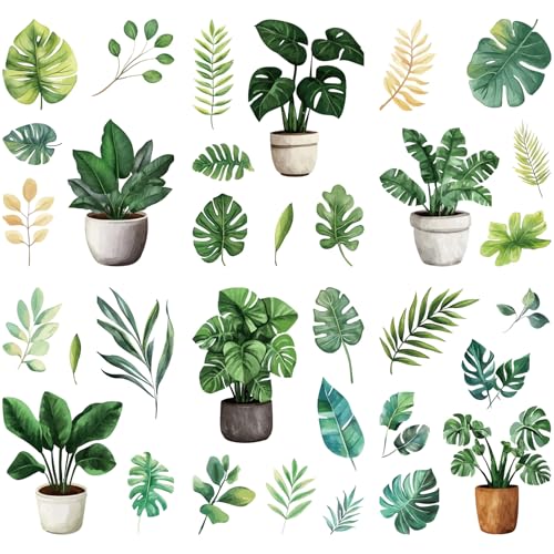 craspire 8 Stück 8 Stile Grüne Blätter Fensteraufkleber Pflanzen...