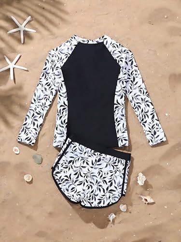 Image of SEGT Girl's Floral Long Sleeve Rash Guard with Bikini Bottom 2 Piece Swimsuit Set
