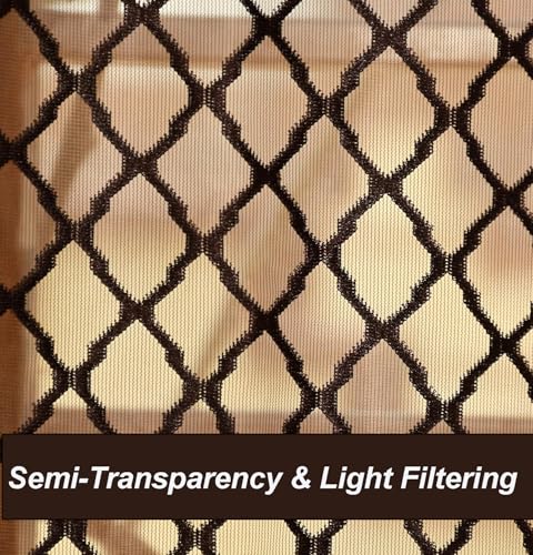 Image of IVAZA Heavy Premium Polyester Beautiful Moroccan Trellis Design Transparent Net Curtains | Modern Parde for Living Room Bedroom | Home Office Screens Long Door- 9 Feet (Pack of 2) Coffee