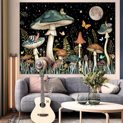Image of MAKABEE Polyester Mushroom Tree Tapestry Boho Retro Floral Flowers Tapestries Aesthetic Vintage Tapestry Wall Hanging for Bedroom (Mushroom Tree of Life(51inch x 59inch))
