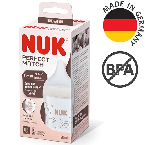 NUK Perfect Match Babyflaschenset | Ab 0 Monate | Passt sich dem Baby an | Temperature Control | Anti-Colic | 150 ml | BPA-frei | Silikontrinksauger, Small | Regenbogen | 4 Stück 6