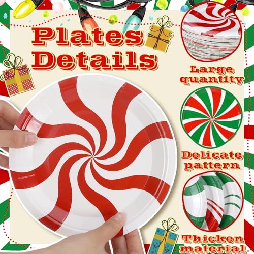 Image of Fourluoo 96 Pcs Christmas Paper Plates Disposable Red and Green Candy Christmas Dinner Plates for Xmas Birthday Party Decoration Supplies