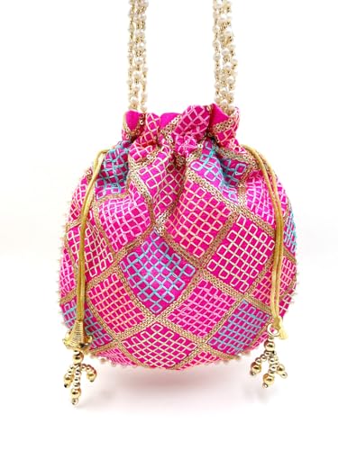 Image of BYRA Women Multi Color Thread Silk Potli Bag for Gift Purpose