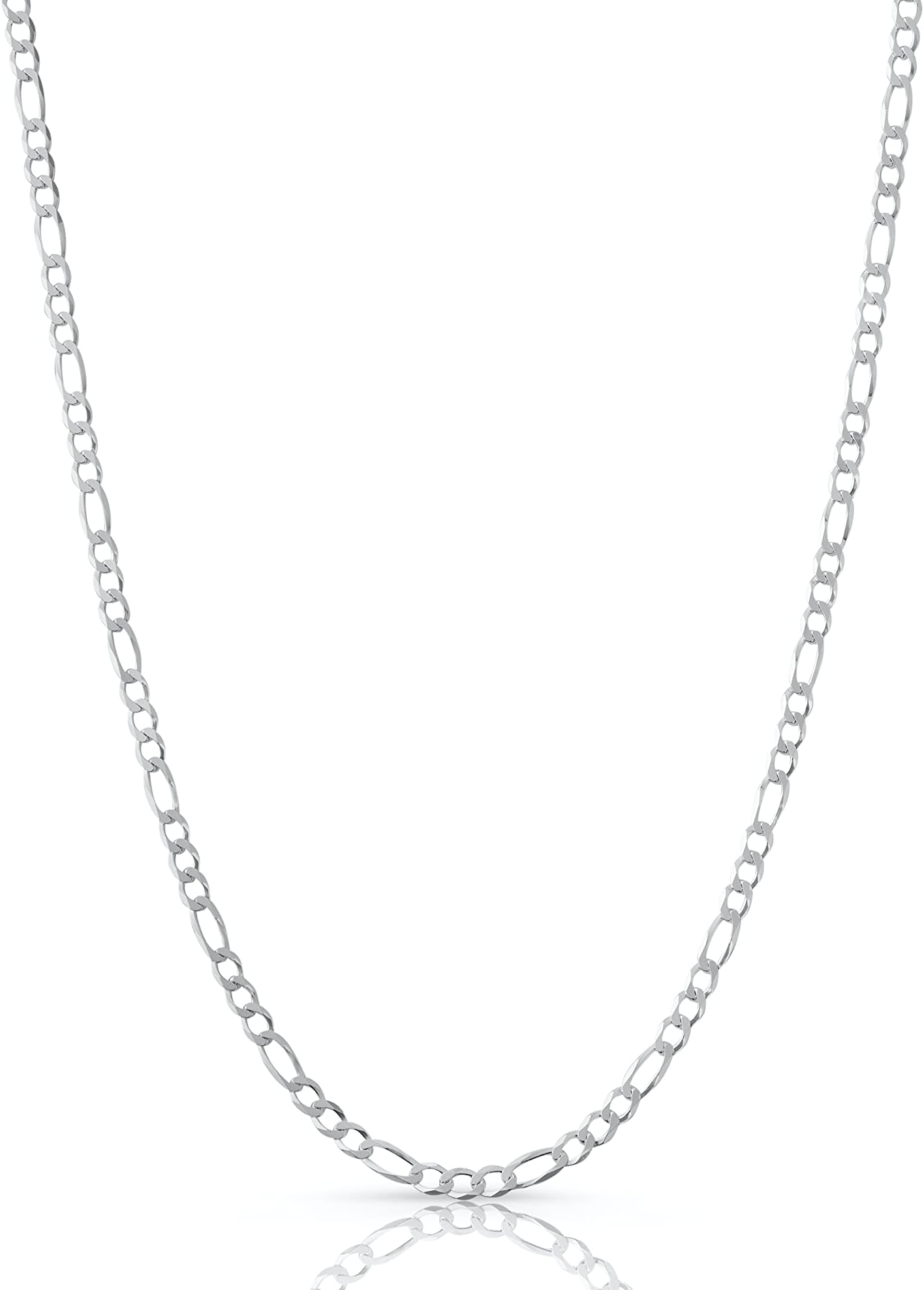 Next Level Jewelry Figaro Chain Sterling Silver X ITProLux Technology 2MM-10.5MM | No Kinks, Not Flimsy, Strong & Sturdy | Silver Chain Necklace for Men & Women | Solid 925 Italy