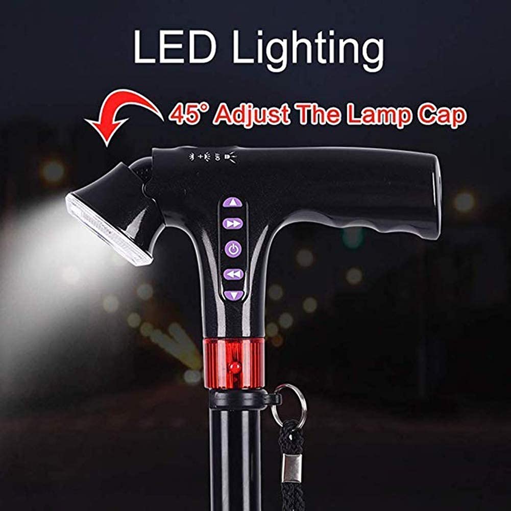 Caminante andante, bastones para caminar con botón de alarma ayudas de aluminio luz led bastón para caminar paraguas regalo para ancianos, 83 cm, B estrella de luz
