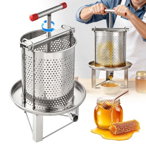 Honey Extractor Manual Spinner 3.17 Gallon Stainless Steel Honey Press with Reinforced Tripod Base Ergonomic Handle & Detachable 0.2 Mesh for Honeys Beeswax Juice Wine
