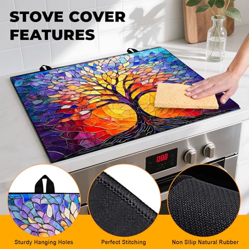 Image of Stove Top Cover Retro Flower Gas Stove Top Cover for Home Decoration Kitchen Pad Non-Stick Washable Cooktop Covers Countertop Protector Keep Stove Clean 28 inchx20 inch (Tree of Life-2)