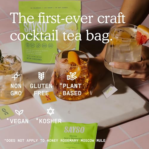Image of SAYSO Skinny Spicy Margarita, Honey Rosemary Moscow Mule & Skinny Cardamom Paloma Cocktail Tea Bags - Instant Cocktail or Mocktail Mixers - No Hot Water - Home Bar - Organic Ingredients, 3-Pack