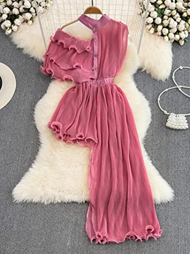 Vestido Sexy de Verano para Mujer, Vestido Irregular Elegante para Mujer, con Volantes y Hombros Descubiertos, Vestidos Ajustados de Cintura Alta, Bata Verde/Blanca/Rosa