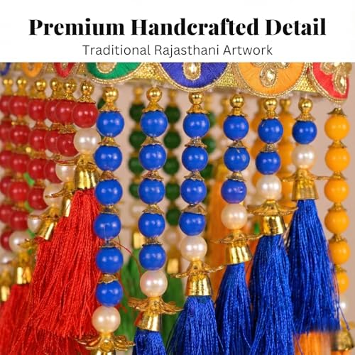 Image of Handmade Traditional Colorful Moti Jhumar Wall & Door Hanging - Artisanal Beaded Toran with Center Latkan Design, Bandarwal for Home Entrance, Festive Decoration, Pooja Room (Pack of 1)
