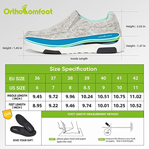 Orthocomfoot Canvas Slip On Loafers For Womens, Plantar Fasciitis Supportive Fashion Boat Shoes For Flat Feet, Leisure Vintage Flat Driving Shoes Light Grey Green Size 9 #TOP3