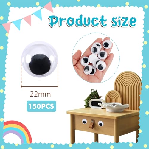 Image of TOAOB 150pcs 22mm Large Wiggle Googly Eyes Self Adhesive Sticker Eyes | Plastic Black Round Eyeballs, DIY Arts Crafts, Scrapbooking Accessories